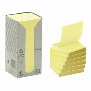 Post-it Recycled Z-Notes 76x76mm 100 Sheets Per Pad PEFC Canary Yellow (Pack 16) 7100172251